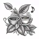 A coffee bean sprouting flowers and musical notes, symbolizing the connection between coffee, music, and nature tattoo design idea