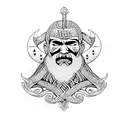 A bodybuilder with intricate Viking-inspired tattoos made of wood patterns, representing strength and rootedness tattoo design idea