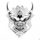 A bodybuilder with intricate Viking-inspired tattoos made of wood patterns, representing strength and rootedness tattoo design idea