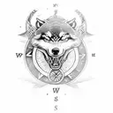 viking compass with snarling wolf tattoo design idea