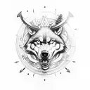viking compass with snarling wolf tattoo design idea