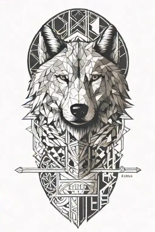 tattoo with the name "Lottie"written down and date "24/04/2024" in Roman numerals, wolf in background tattoo design idea
