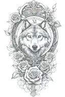 tattoo with wolf, rose, only ONE clock, heart, vines growing tattoo design idea