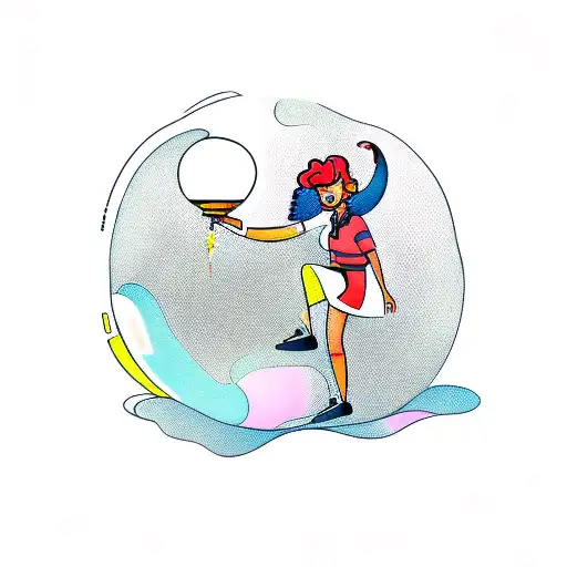 A new-school tattoo of a hairdresser holding a globe and dancing tattoo design idea