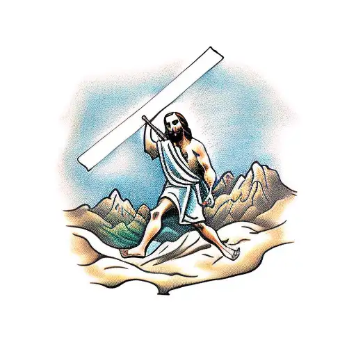 Jesus carrying the cross through the valley of death  tattoo design idea