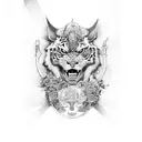 yakuza with bull and Tigre  tattoo design idea