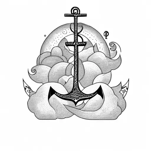 anchor with full moon poppies and rainbow tattoo design idea