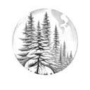 black circle mountain peak pine tree treeline full moon tattoo design idea