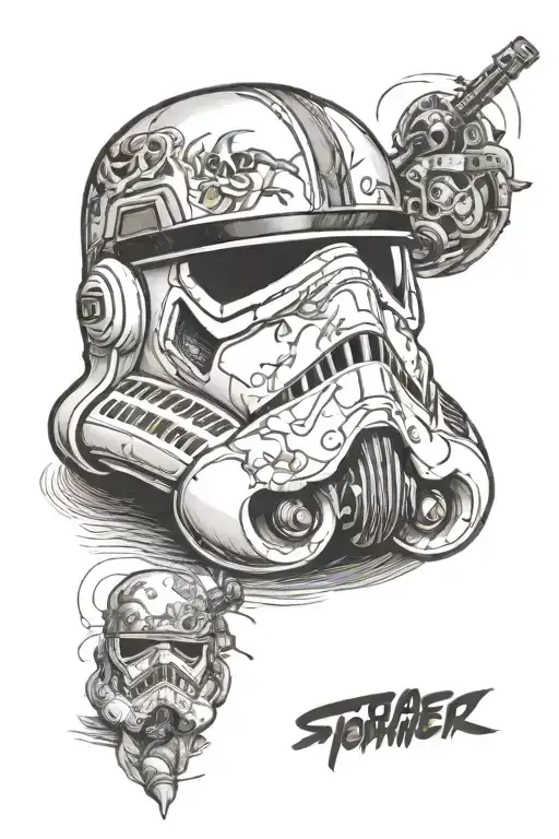 A mashup of a Star Wars stormtrooper helmet and a luchador mask tattoo design idea