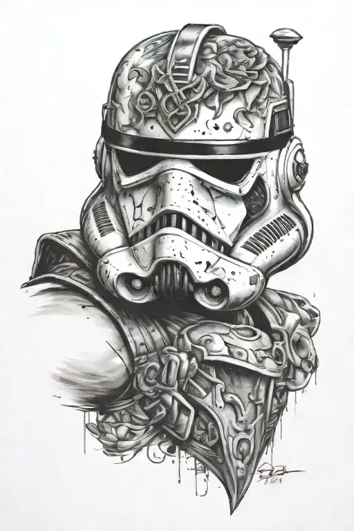 A mashup of a Star Wars stormtrooper helmet and a luchador mask tattoo design idea