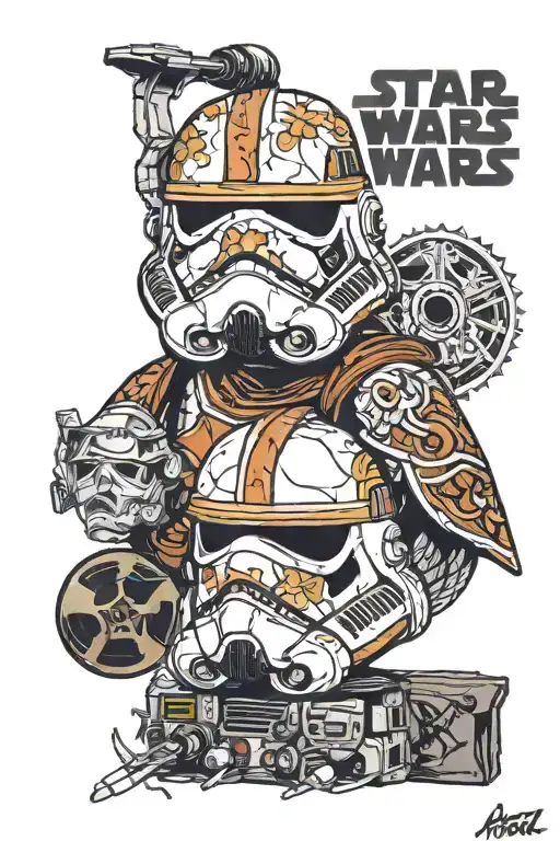 A mashup of a Star Wars stormtrooper helmet and a luchador mask tattoo design idea