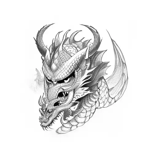 Dragon and an oni mask tattoo design idea