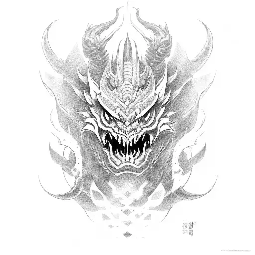 Dragon oni mask tattoo design idea