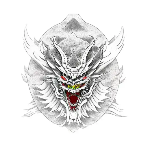 japanese Dragon and an oni mask tattoo design idea