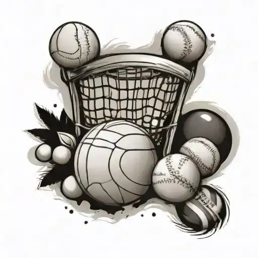 a olimpic symbol with balls intead rings , baseball basket volleyball tenis    tattoo design idea