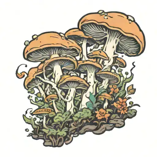 a mushroom forest full of erect penises tattoo design idea