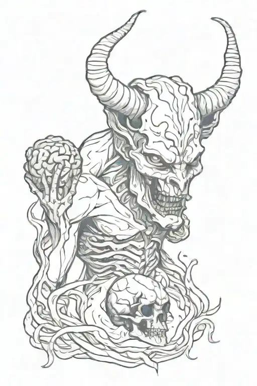 demon holding a brain tattoo design idea