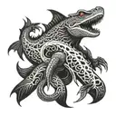 eldritch horror shark lizard hybrid with multiple tentacles extruding from its body tattoo design idea