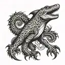 eldritch horror shark lizard hybrid with multiple tentacles extruding from its body tattoo design idea