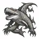 eldritch horror shark lizard hybrid with multiple tentacles extruding from its body tattoo design idea