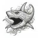 eldritch horror shark with multiple heads and tentacles exploding from its body tattoo design idea
