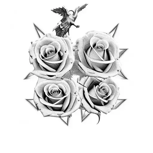 roman numerals in the middle with photo of roses around and something incorporating a baby  tattoo design idea
