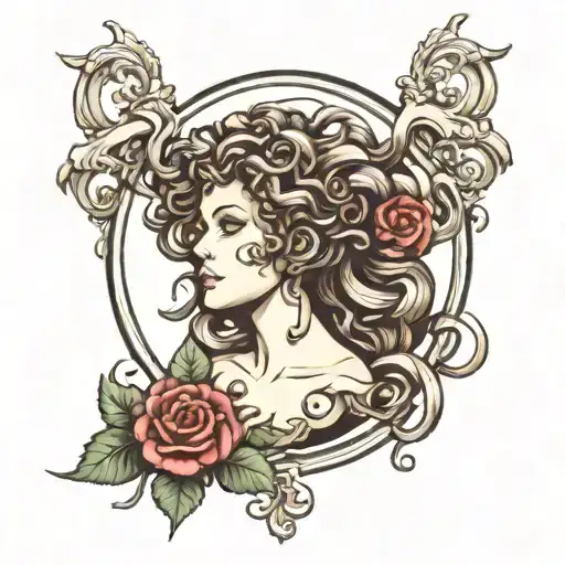 gothic Medusa andbroses tattoo design idea