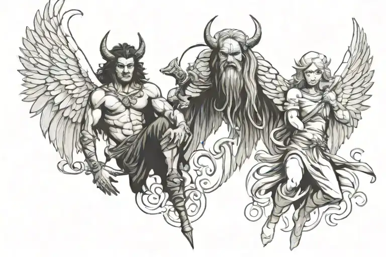 angel and demon slayer tattoo design idea