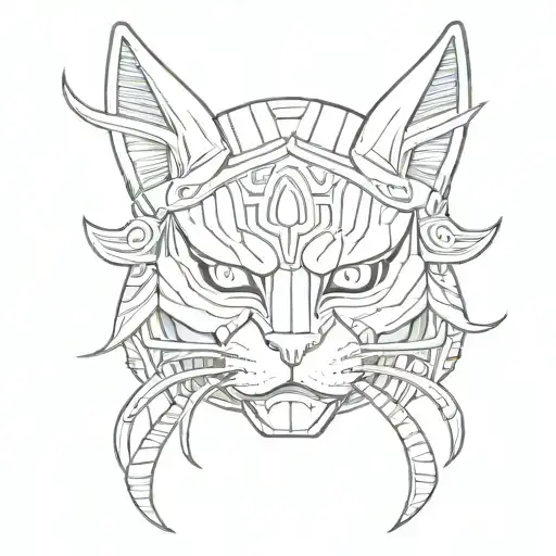 cat samurai mask tattoo design idea