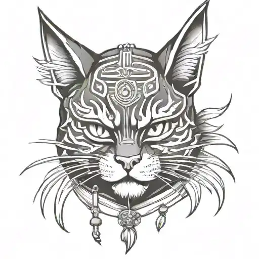 cat samurai mask tattoo design idea
