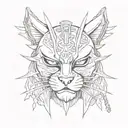 cat samurai mask tattoo design idea