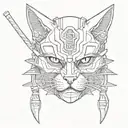 cat samurai mask tattoo design idea