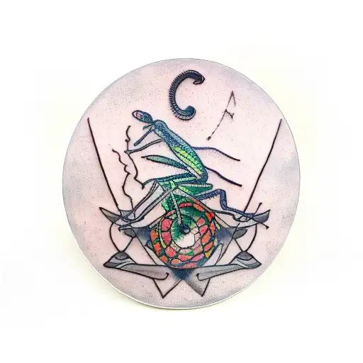 Disc golf Basket with praying mantis tattoo design idea