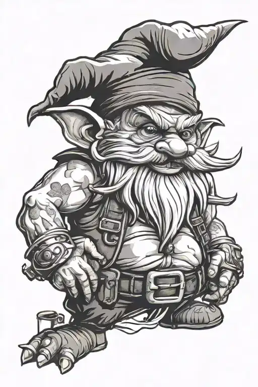 cool gnome with knuckleduster weapon ghetto tattoo design idea