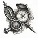 A mechanic clock and compass  tattoo design idea