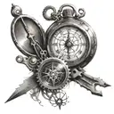 A mechanic clock and compass  tattoo design idea