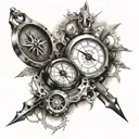 A mechanic clock and compass  tattoo design idea