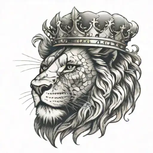 A powerful lion with a crown representing strength, leadership, and financial success tattoo design idea