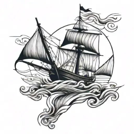 Dutch sailing boat sails minimalist tattoo design idea