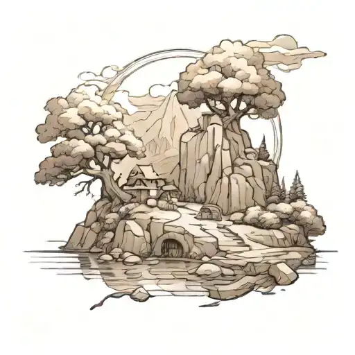 sketch a fantasy landscape that is easy to draw tattoo design idea
