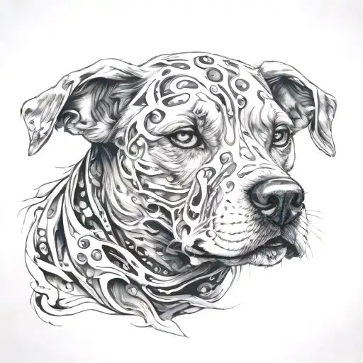 dog turning into ghost woman tattoo design idea
