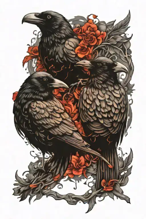 two crows connected soul tattoo design idea
