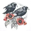 two crows and red poppies tattoo design idea