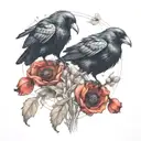 two crows and red poppies tattoo design idea