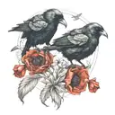 two crows and red poppies tattoo design idea