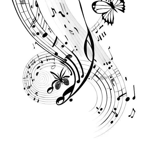 Butterfly with music sheet tattoo design idea