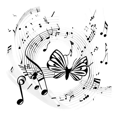 Butterfly with music sheet tattoo design idea