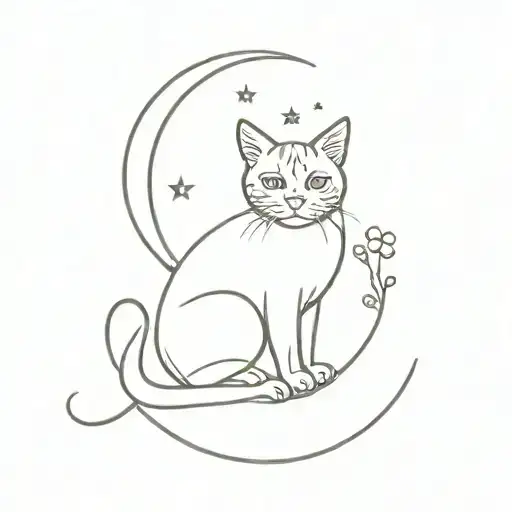 Butterfly, Cat, and Moon tattoo design idea