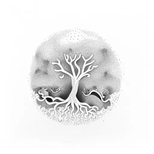 Tree with Letters P, B, D and J as Part of the tree tattoo design idea