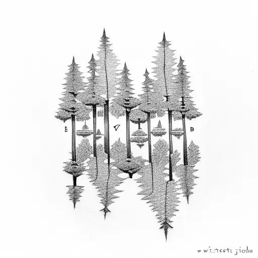 small Trees with initials P, B, J and D as Part of the tree tattoo design idea